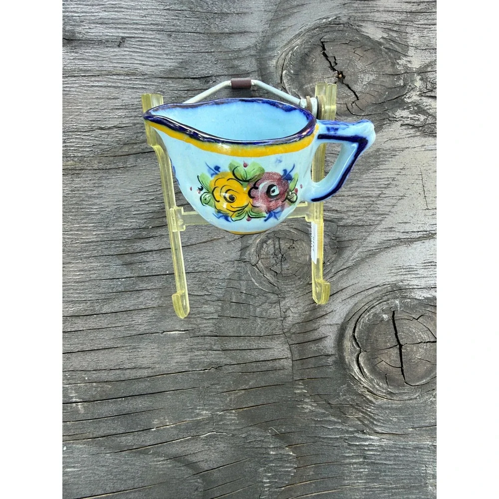 Vestal Alcobaca‎ Portugal Hand Painted Pottery Creamer Floral Blue Yellow 244